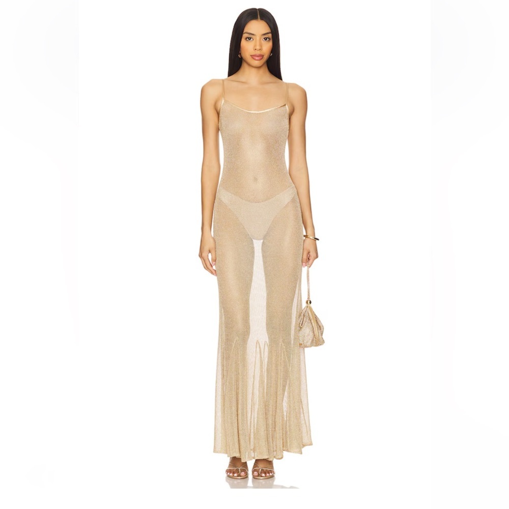 Bella Venice The Serafina Dress Gold Elegant Maxi sheer knit Revolve XS